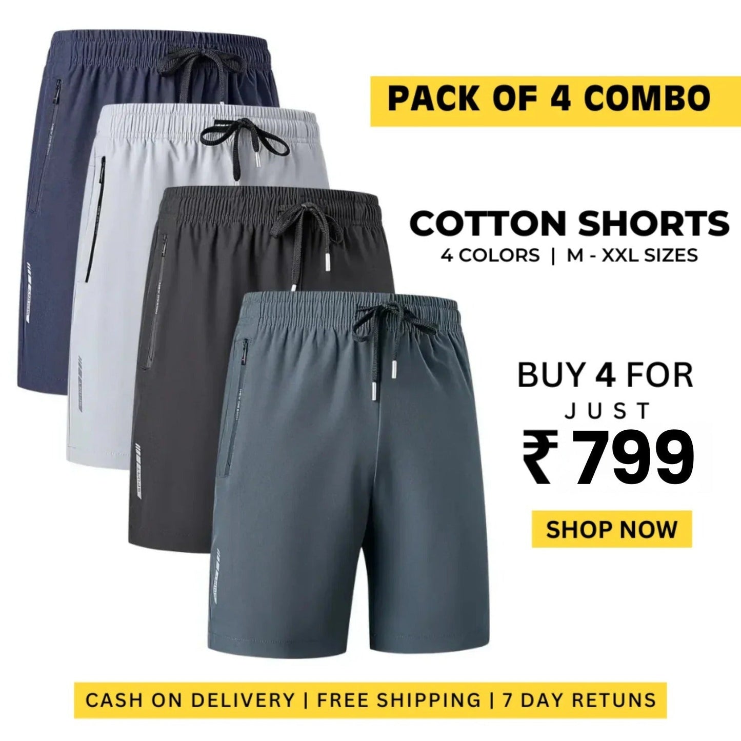 Pack of 4 Special-Offer 😍 Men's Casual Shorts (Premium Quality)